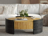 31.50" Modern Colorblocked Striped Coffee Table with Flip Top Storage Coffee Table - Natural Wood W757P383553