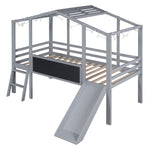 ZUN Twin Size Loft Bed with Ladder and Slide, House Bed with Blackboard and Light Strip on the Roof, WF324323AAE