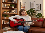 Turn red 41-inch Dreadnought barrel-shaped cutaway acoustic guitar with pick, strings, capo, gig 66684470
