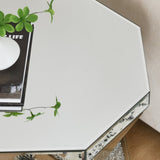 ZUN Drum style coffee table with mirror crystal inlay, polygonal silver decorative table, modern design W1005P190409