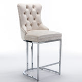 26" Counter Height Bar Stools Set of 2, Modern Velvet Barstools with Button Back&Rivet Trim W1143112576