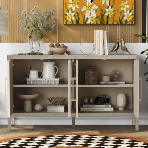 ZUN Storage Cabinet Sideboard Wooden Cabinet with 4 Metal handles ,4 Shelves and 4 Doors for Hallway, 75124007