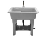 Grey Indoor Outdoor Freestanding Laundry Sink with Washboard, Faucet, Hoses Drain Kit 25780592