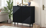 ZUN Mirod Modern Minimalist Side Cabinet with Adjustable Shelves ,Stylish Geometric Door Design,Ample N760P221050B