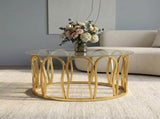 Gold Round Coffee Table, Modern Glass Top Center Table with Luxury Golden Metal Frame, Decorative N735P503635K