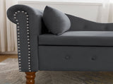 Black Chaise Lounge Indoor,Velvet Lounge Chair for Bedroom with Storage & Pillow,Modern Upholstered W1170100898
