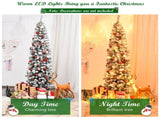 7.5ft Snow Flocked Pencil Christmas Tree - 641 Branch Tips, 350 Warm LED Lights, PVCMetal 44605687