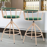 2 Pcs Green Burlap Swivel Bar Stools with Khaki Powder-Coated Metal Legs 79166749