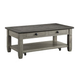 Coffee and Antique Gray Finish 1pc Cocktail Table with Casters 2 Drawers Bottom Shelf Wooden Living B011P175707