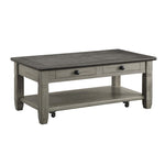 ZUN Coffee and Antique Gray Finish 1pc Cocktail Table with Casters 2 Drawers Bottom Shelf Wooden Living B011P175707