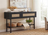 Black Rattan Console Table with Storage Cabinets & Open Shelf, 40 Inch Entryway Table with Sturdy 10366281
