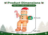 10.2FT Christmas Inflatable Sitting Gingerbread Man with 6 LED Lights, 210D Polyester, Drawstring 47332892