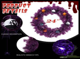 24in Pre-lit Halloween-Themed Christmas Wreath, Lighted Artificial Xmas Wreath with 50 Purple & 39456967