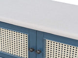 TREXM Boho Rattan Entryway Bench with Storage, Cushioned Shoe Bench with Double Doors, Wooden Shoe N715P308012M
