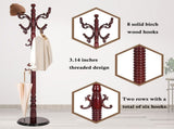 Freestanding Wooden Coat Rack, Vintage Natural Birch Wood Coat Tree with Hooks, Sturdy Hall Tree for 80740315