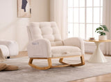 LY-5104 Plush Accent Rocking with Footrest, Cream White High-Back Rocker, Rubber Wood Lounge W2231P292976