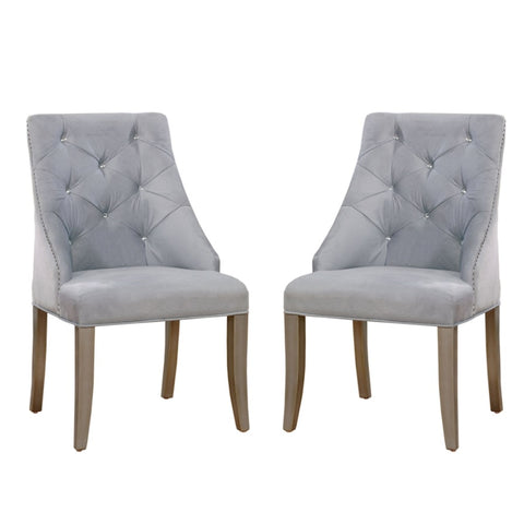 ZUN Set of 2 Flannelette Upholstered Dining Side Chair in Silver and Light Gray B016P156209