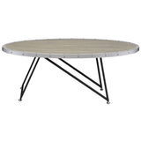 ZUN Weathered Grey Oak and Black Oval Coffee Table B062P181352