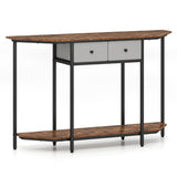 2-Tier Industrial Console Table - Polygonal Tabletop & Open Shelf, 2 Folding Fabric Drawers for 37444231