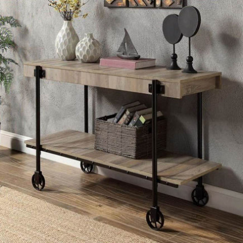 ZUN Industrial Style 1pc Sofa Table Natural Tone Slat Design Console Table Open Bottom Shelf Living Room B011P214571