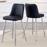 ZUN Modern Black PU Bar Stool - Silver Metal Legs with Cross Reinforcement.Black,Silver Metal Legs,Bar W1151P211979