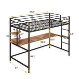 Twin Metal Loft Bed with Desk and Shelve,Black MF292491AAB
