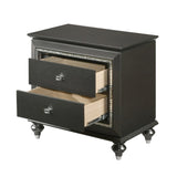 Solid Rubberwood Nightstand with 2 Drawers in Metallic Gray Finish B016P261446