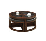 Dark Walnut Coffee Table Glass Insert Top Ottoman Included Table Set Living Room Furniture B011P246328
