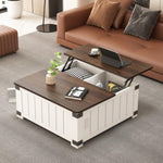 ZUN Farmhouse Lift Top Coffee Table with Storage, Wood Square Center Table with Charging Station&USB 10938186