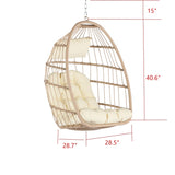 ZUN Outdoor Garden Rattan Egg Swing Chair Hanging Chair Wood+Khaki W87470711