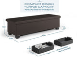 Ottoman with Storage Bench, 43-inch Storage Ottoman, Leather, Brown 55399533