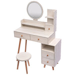 ZUN Stylish Vanity Table + Cushioned Stool, Touch Control LED Mirror, Large Capacity Storage Cabinet, 5 62148711