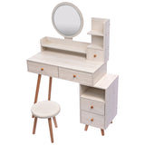 ZUN CRAZY ELF Stylish Vanity Table + Cushioned Stool, Touch Control LED Mirror, Large Capacity Storage W936110479