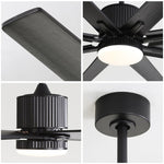 ZUN 76 Inch Ceiling Fan with 18W Dimmable LED Light Remote Control 8 Solid Wood Blades Black for Living W882P181684