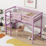 ZUN Twin High Loft Bed, Rubber Wood Loft Bed with Safety Guardrail, built-in desk, ladder,Pink W504P206981