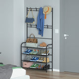 ZUN Entryway Coat Hat Rack Shoe Storage Shelf 4 Tier Shoe Rack Freestanding Hall Tree Garment Hanger 16384782