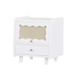 ZUN Wooden Nightstand with Rattan-Woven Cabinet and 1 Drawer, Exquisite Elegance with Natural N733P180009K