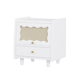 ZUN Wooden Nightstand with Rattan-Woven Cabinet and 1 Drawer, Exquisite Elegance with Natural N733P180009K