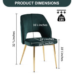 ZUN Dark Green Velvet Dining Chairs with Metal Legs and Hollow Back Upholstered Dining Chairs Set of 4 W1516P154991