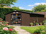 Large Metal Garden Shed, Outdoor Storage Shed with Double Locking Doors & Sloped Roof for Tools, 90388891