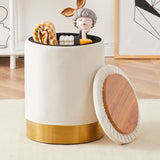 SKU98257585)Round Storage Ottoman Velvet Upholstered Footrest Dressing Stool, Padded Vanity Stool 31677062
