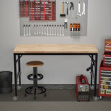60" Adjustable Workbench for Garage, Rubber Wood Heavy Duty Workstation with Power Outlets & Wheels, W1422P218520