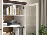 White MDF Display Storage Cabinet,Tall Kitchen Pantry Cabinets with Glass Doors and Adjustable W409P195106