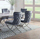Glam Gray Velvet 2pcs Side Chairs Button-Tufted Chrome Frame Upholstered Dining Chairs Furniture Set B011P208972