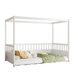 Twin Size Canopy Bed Frame with Guardrails for Kids,Floor Bed Twin with Four Poster Design,Kids W1858P252838