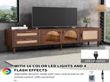 Rattan TV Stand with 3 Cabinets & 2 Drawers, Rattan-inspired Media Console Table for TVs up to 80'', WF324225AAP