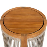 16.9" Acacia Wood Outdoor Side Table - Handwoven Rope Accent Boho Patio Table with All-Weather N767P314934A