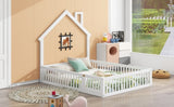 Wood Full Size House Platform Bed with Guardrail, White N709P171852K