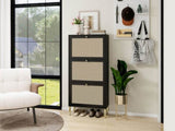 Rattan 3 Door Shoe Rack, Freestanding Modern Shoe Storage Cabinet, for Entryway W688P211263