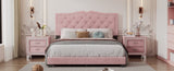 Queen Size Upholstered Bed Frame with Rivet Design, Modern Velvet Platform Bed with Tufted WF316750AAH